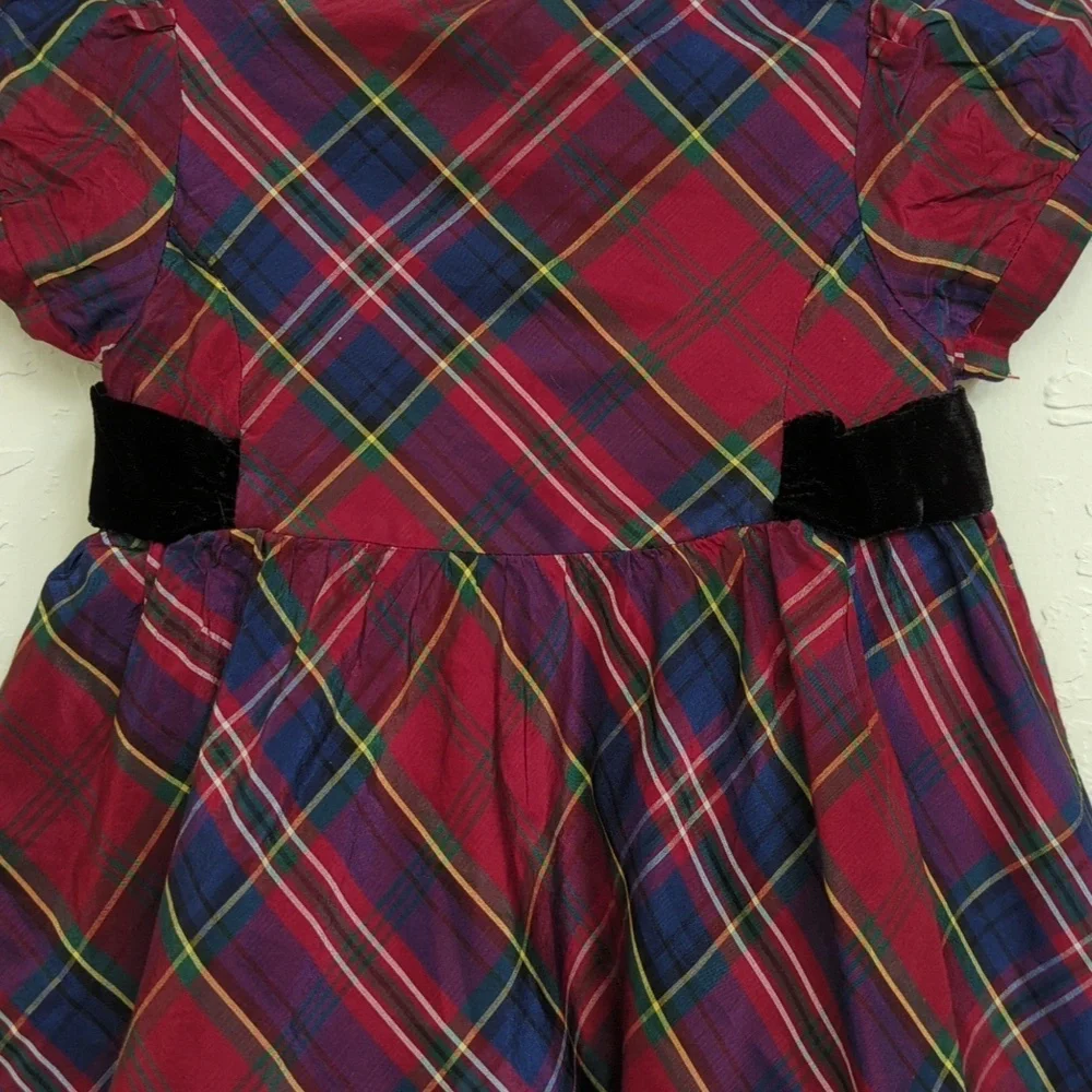 Gymboree Red Silk Holiday Plaid Fit And Flare Party Dress Size 6-12 months